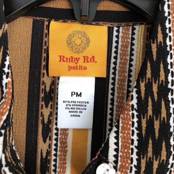 RUBY RD. WOMEN'S PETITE MEDIUM SPLIT BUTTON MIXED STRIPE TOP 3/4/LOG SLEEVES ROL - Picture 10 of 11